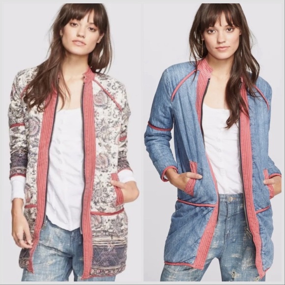 FREE PEOPLE Belario reversible paisley chambray jacket, S. - Picture 1 of 13